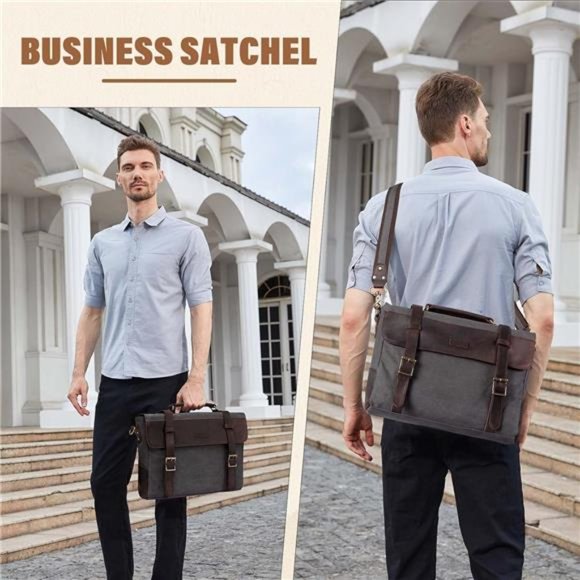 Leather Messenger Bag for Men, Laptop Briefcase Shoulder  Messenger Bag for Men, Vintage Canvas Leather Canvas Laptop Satchel Shoulder Bag